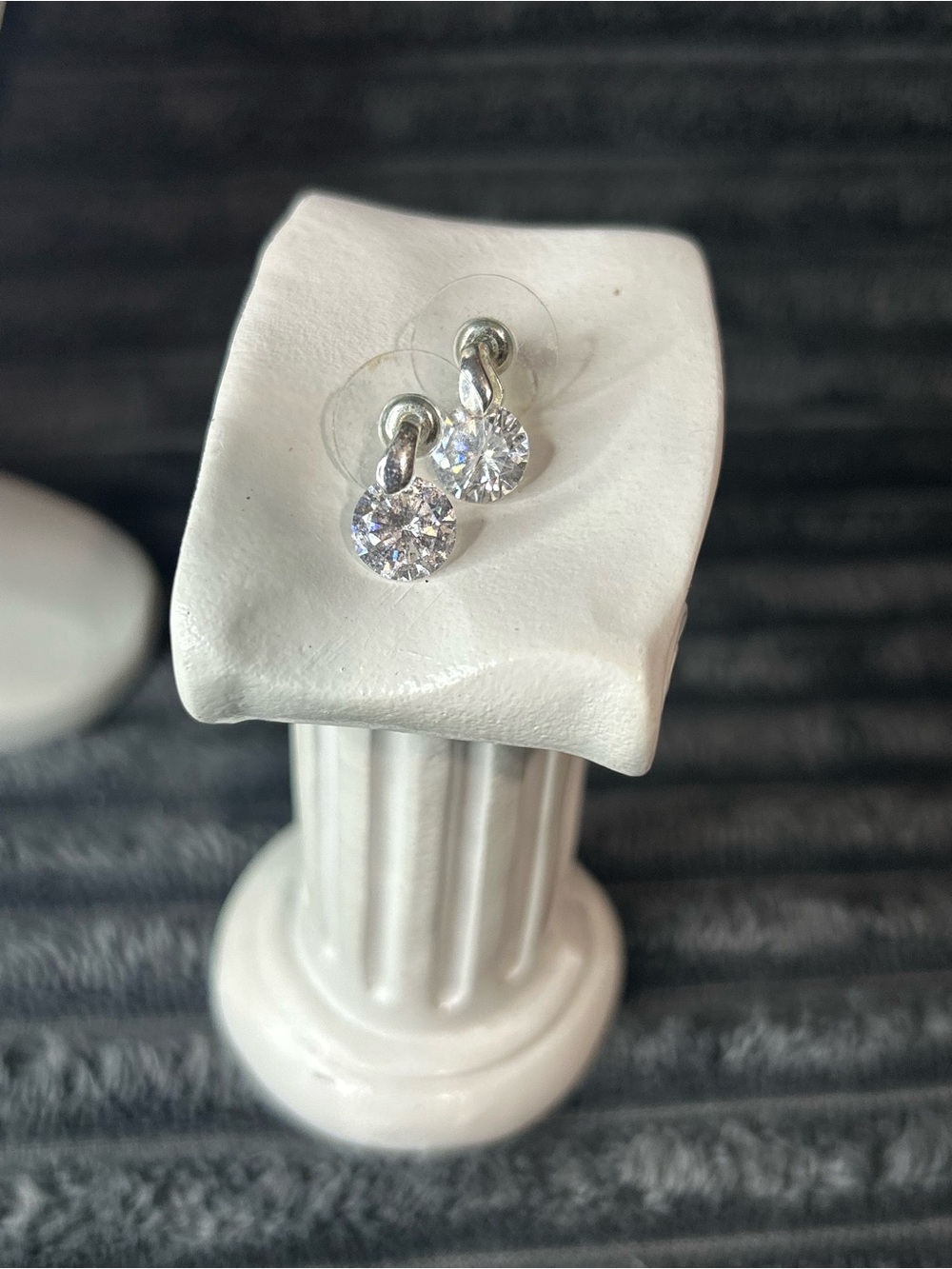 Classic Round Solitaire Drop Stud Earrings – Clear Faceted Silver-Tone Jewelry